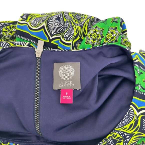 Vince Camuto Womens Green & Navy Geometric Print Sheat Dress Size 6 - Picture 3 of 12